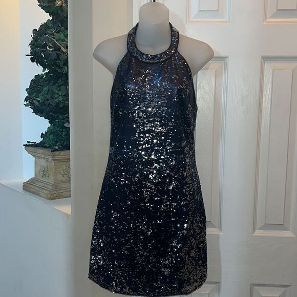 Gorgeous Women’s M cocktail New Years Eve Sequined Navy Blue Dress - Picture 2 of 16